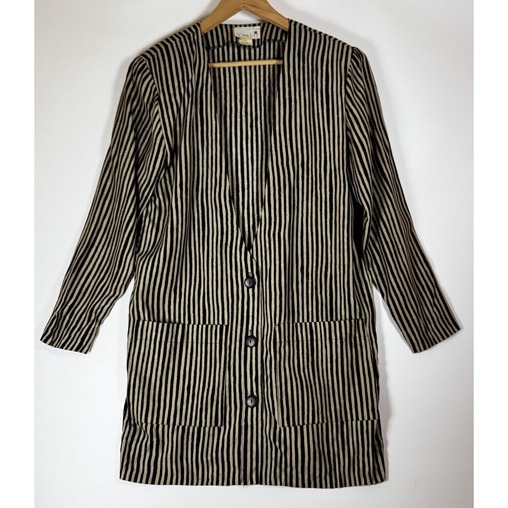 Vintage Scarlett Cardigan Tunic Blazer Womens Medium Striped Long Made USA 80s